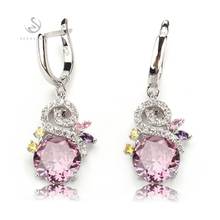 SHUNXUNZE Luxury Charm Wedding earrings for women dropshipping Pink Rainbow Purple Cubic Zirconia Rhodium Plated R539 R542 R709G 2024 - buy cheap