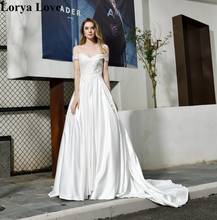 Vestidos de noiva branco/marfim, traje de noiva com lantejoulas, renda de cetim, com ombro de fora, 2020 2024 - compre barato