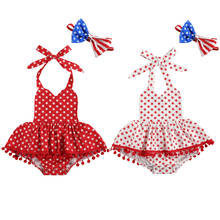 0-24M Newborn Independence Day Outfits Baby Girl Sleeveless Tie Up Halter Romper Pompom Headband 2Pcs 2024 - buy cheap