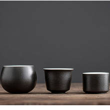 Taza de té de cerámica negra, tazón de té de cerámica, taza principal individual, taza de té de cerámica Vintage 2024 - compra barato