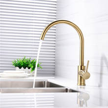 Brushed Gold & Black Kitchen Water Tap   Kitchen Faucet Single Handle 360 Rotation Classical Sink Water Mixer 2024 - buy cheap