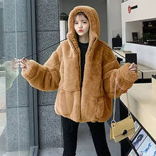 Women's Fur Jacket Famale Loose Faux Rabbit Fur Zip Hooded Thicken 2022 Winter Short Fur Coat Excellent Texture Thick Fur 2024 - buy cheap
