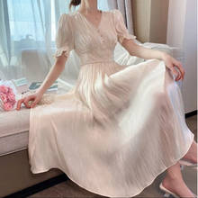 Vestido de verano de fiesta Vintage para mujer, vestido elegante coreano de hada dulce, con cuentas de perlas, túnica larga, Sukienka, 2021 2024 - compra barato