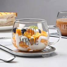 Carta impressa transparente vidro criativo café chá bebidas sobremesa café da manhã copo de leite canecas de vidro lidar com copos de café 2024 - compre barato