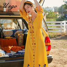 Vestido bordado estilo étnico vintage boêmio longo, vestido feminino para primavera-verão 2024 - compre barato