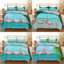 Design flamingo capa de edredão folha conjunto cama macio 2/3 pçs simples têxteis para casa azul colcha dropshipping 2024 - compre barato