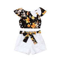 Cute Summer Kids Toddler Baby Girls Floral Short Sleeve Crop Tops Short Pants Girls Casual Cotton Tracksuits Outfit Clothes 2024 - buy cheap