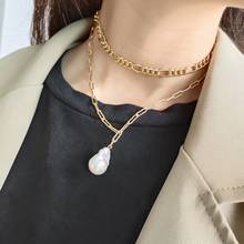 New Design Handmade 925 Sterling Silver Irregular Nature Baroque Pearl Necklace With Gold Anchor Chain Women Necklaces Wholesale 2024 - buy cheap