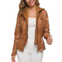 Fashion Women Autumn Faux Leather Long Sleeve Hooded Zipper Motorcycle Jacket 2024 - buy cheap