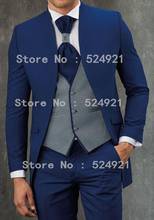 Traje azul marino con pata de gallo para hombre, esmoquin de novio con solapa mandarín, padrino de boda, mejor hombre (chaqueta + Pantalones + chaleco + corbata) C711 2024 - compra barato