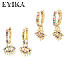 EYIKA-pendientes de aro pequeños de ojo turco para mujer, Aretes de circonia cúbica, Arete de arcoíris, cristal, mal de ojo, joyería de oro 2024 - compra barato