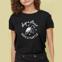 Camiseta de algodão solta para mulheres, camiseta de manga curta fashion com estampa de tartaruga 2024 - compre barato