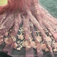 3D Flowers In Pink French Lace Fabric 2021 High Quality Lace Net African Lace Fabric With Beads Lace Fabrics For Wedding M2585 2024 - buy cheap