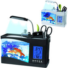 Настольная мини-аквариум, аквариум с USB, многофункциональные чаши для аквариума, ЖК-дисплей, календарь, часы, аквариум 2024 - купить недорого