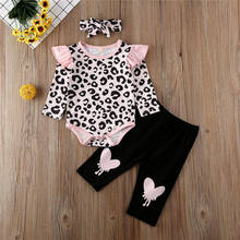 Conjunto para bebé recién nacido, ropa con estampado de leopardo, Tops de manga larga, pantalones y Diadema, color rosa, 3 uds. 2024 - compra barato