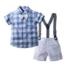 Toddler Boys Pink Blue Plaid Clothing Sets Summer Baby Boy Formal Tshirt+Shorts Kids Gentleman Outfits Wedding Party Costumes 2024 - buy cheap