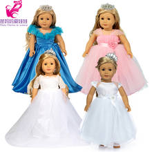 18 inch doll white pink blue wedding dress with crown for 43cm Baby doll lace dress 2024 - buy cheap