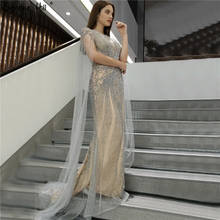 Gray With Cap Sleeves Crystal Mermaid Evening Dresses Dubai O-Neck Full Diamond Luxury Formal Gowns 2020 Serene Hill BLA70401 2024 - buy cheap