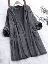 Abrigo de lana con capucha para mujer, abrigo largo holgado informal de manga larga con punto abierto, moda de invierno 2024 - compra barato