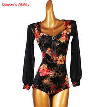 Latin Dance Body Suit Female Adult Child Long Sleeve Onesies Modern Dancewear Profession Custom V-Neck Performance Practice Top 2024 - buy cheap