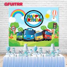 GFUITRR Cartoon Tayo Bus Photography Backdrop Kids 1st Birthday Baby Shower Photo Background Grassland Vinyl Photo Booth Props 2024 - buy cheap