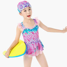 Bañador de una pieza para niñas de 3 a 13 años, traje de baño colorido con sombrero, traje de baño con volantes, moda 2021 2024 - compra barato