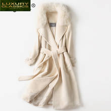 Casaco de pele verdadeira feminino, casaco da moda para inverno 2021 de pele de ovelha + gola alpaca coreana com pele de raposa real + jaqueta 8010 2024 - compre barato