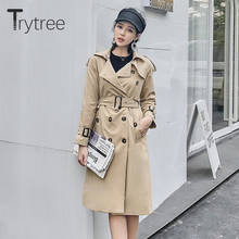 Trytree-gabardina informal con bolsillos para mujer, abrigo con botones, cinturón ajustable, cuello vuelto, doble botonadura, para oficina, otoño 2024 - compra barato