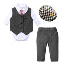 Ropa para recién nacidos, trajes de gorro Formal para bebés, pelele blanco, chaleco, sombrero y pantalones, 5 piezas 2024 - compra barato