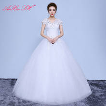 AnXin SH-vestido de novia de encaje de flores blancas, vestido de boda vintage brillante con cuello en v, cuentas de cristal, flor roja 2024 - compra barato