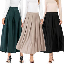 Мусульманская плиссированная Женская длинная юбка размера плюс, винтажная, высокая талия, расклешенная, Свинг, макси юбки, повседневная, Арабская одежда на пуговицах, одноцветная 2024 - купить недорого