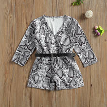 Toddler Baby Girl Long Sleeve Romper Fashion Spring Children V Neck Snake Printed Short Jumpsuit with Belt Kids Outfits 2024 - buy cheap