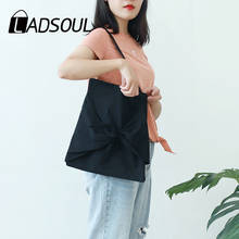 Ladsoul-Bolso de lona para mujer, bolsa de hombro con lazo, verde, ligero, portátil, para compras 2024 - compra barato