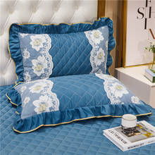 Funda de almohada de encaje romántico, cubierta de almohada individual acolchada europea, decoración de flores grandes, azul y verde para el hogar ropa de cama, 48x74cm, 2 uds. 2024 - compra barato