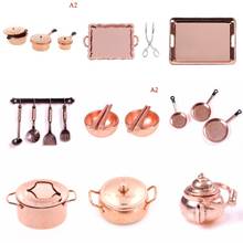 1:12 Scale Dollhouse Miniature Rose Gold Color Frying Pan Cooking Pot Kettle Cookware Kitchen Cooking Kit Dolls Accessories 2024 - buy cheap