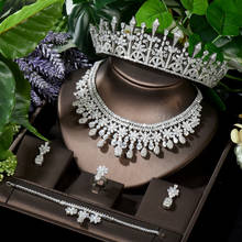Hibride conjunto de joias femininas de noiva, design exclusivo, para casamento, acessórios de cabelo, tiara, coroa, 5 peças, colar e brinco 2024 - compre barato