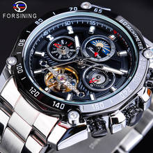 Forsining Classic Black Men's Mechanical Watch Tourbillon Automatic Moon Phase Calendar Military Sport Steel Wristwatch Relojes 2024 - buy cheap