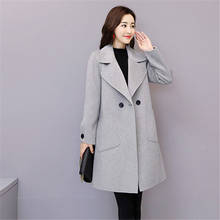 Женское элегантное длинное зимнее шерстяное пальто, зимнее теплое тонкое шерстяное пальто высокого качества 2024 - купить недорого