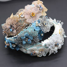 Lace sponge crystal flower delicate ball headband 2020 handmade flower gem pearl Baroque luxury colorful crystal hair band 725 2024 - buy cheap