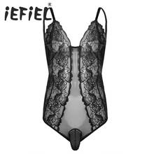 Body sexy masculino netted, meias de lingerie com decote em v, manga comprida, transparente, elástico, roupa de dormir 2024 - compre barato