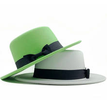 New white Wool Boater Flat Top Hat For Women's Felt Wide Brim Fedora Hat Laday Prok Pie Chapeu de Feltro Bowler Gambler Top Hat 2024 - buy cheap