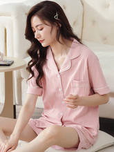 Women Short Sleeve Pajamas Sets 100% Cotton Sleepwear Bedgown for Ladies Pink Nightgown Home Clothes Leisure Wear Pijama Hombre 2024 - buy cheap