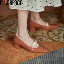 Covibesco sapatos femininos de salto alto, quadrados retrô, couro legítimo, alta qualidade, primavera 2024 - compre barato