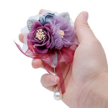 Coreana artesanal fashion flor de tecido, broche longo agulha broche alfinetes e broches para mulheres corsage acessórios de casamento 2024 - compre barato