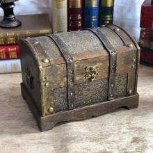 Wooden Retro Pirate treasure chest bank Decorative box with lock ,Coin, banknote storage box Children's gift small password box 2024 - buy cheap