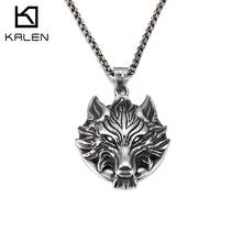 Kalen colar punk viking de lobo, pingente de aço inoxidável gargantilha animal dourado acessórios joias 2024 - compre barato