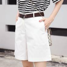 Knee Length Summer Belt Women Sashes Loose Shorts Casual Female High Waist Button Fly Shorts Mujer Empire Cotton Half Shorts 2024 - buy cheap