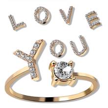 Classic Micro Rhinestone A-Z Initial Letters Rings Gold Color English Alphabet Opening Finger Rings European & American Gift 2024 - buy cheap