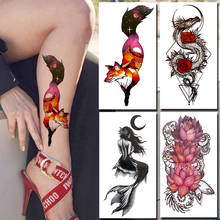 Fox Temporary Tattoo For Kids Women Dragon Fake Tattoos Sticker Peony Flower Moon Waterproof Mermaid Tatoo Legs Lace Diamond 2024 - buy cheap