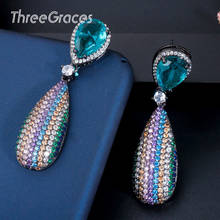 ThreeGraces Beautiful Rainbow Crystal Light Blue CZ Big Long Drop Earrings for Women Fashion Statement Wedding Jewelry ER477 2024 - buy cheap